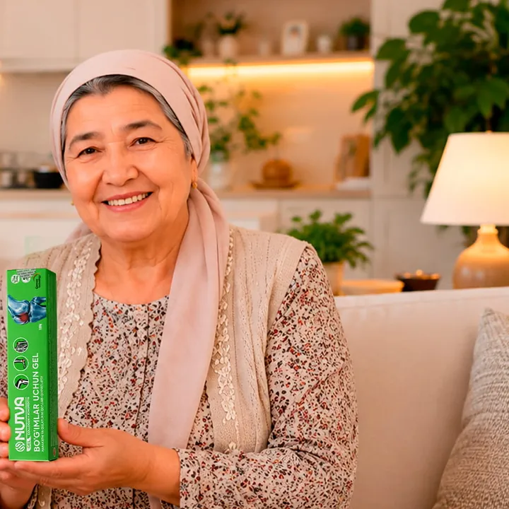 Nutva Gel тубасини ушлаб турган мамнун мижоз